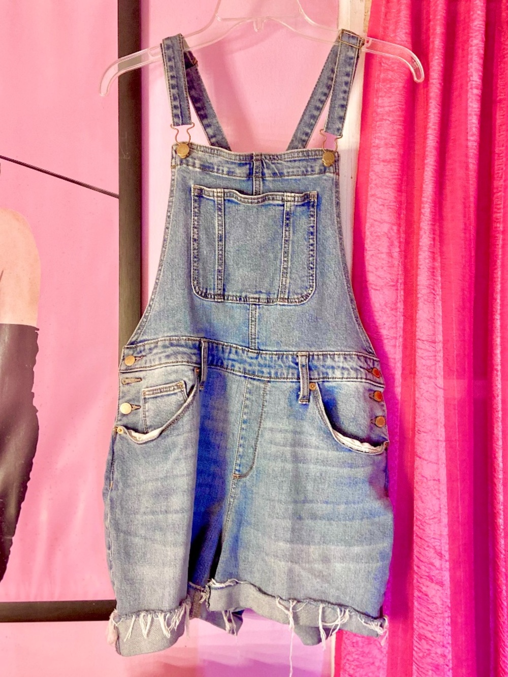 Universal Thread Denim Shortalls Light Blue Distressed Short Overalls Womens 12R